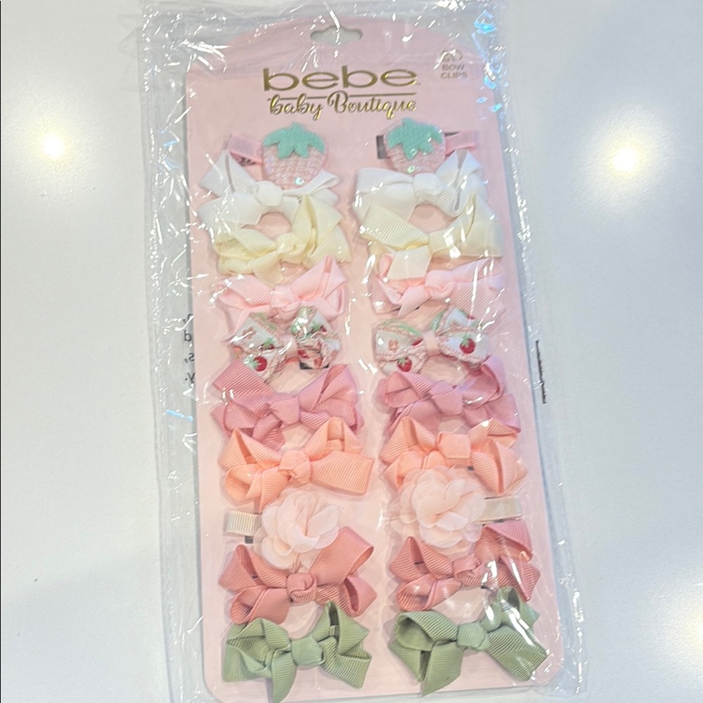 Bebe bow- Pink, Cream, Green strawberry glitter, cherries flowers nwt hair